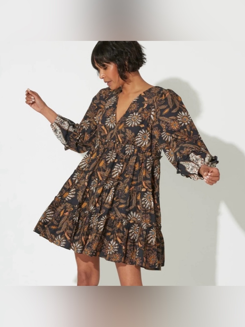 Cleobella Tilda Floral Organic Cotton Tiered Mini Dress Small